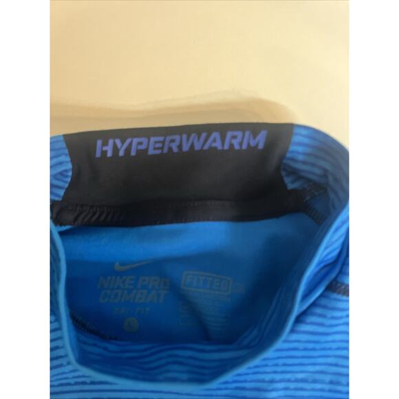 Nike Pro Combat Dri-Fit Hyperwarm Blue Mock Neck Shirt Mens Size Large Thick - Picture 8 of 13